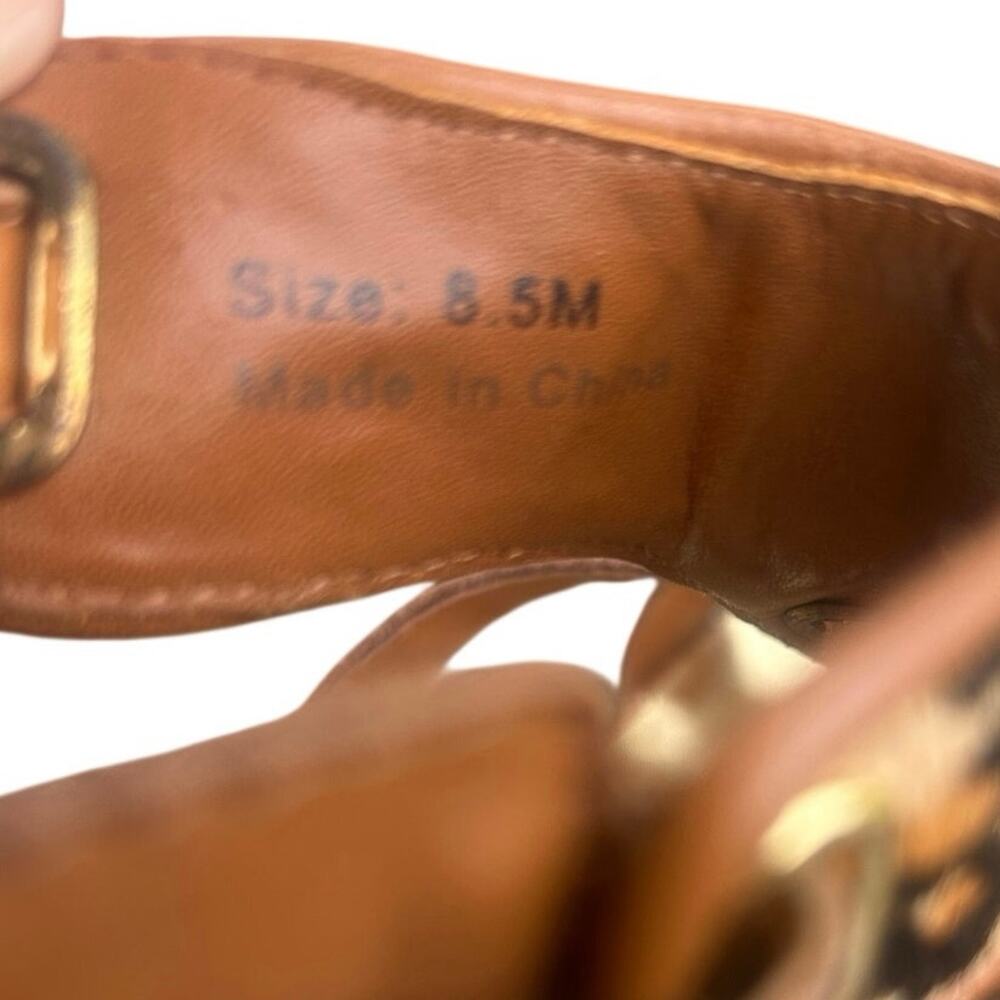 Beverly Feldman Leopard Calf Hair Strappy Heels Brown Gold Y2K Size 8.5M - Picture 8 of 9